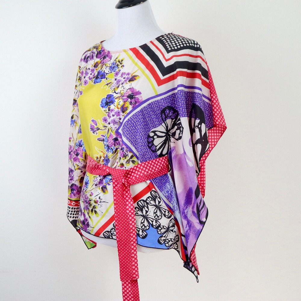 Cabi Size S Silk Butterfly Flower Tie Waist Kimono Top Novelty Print - Picture 3 of 10